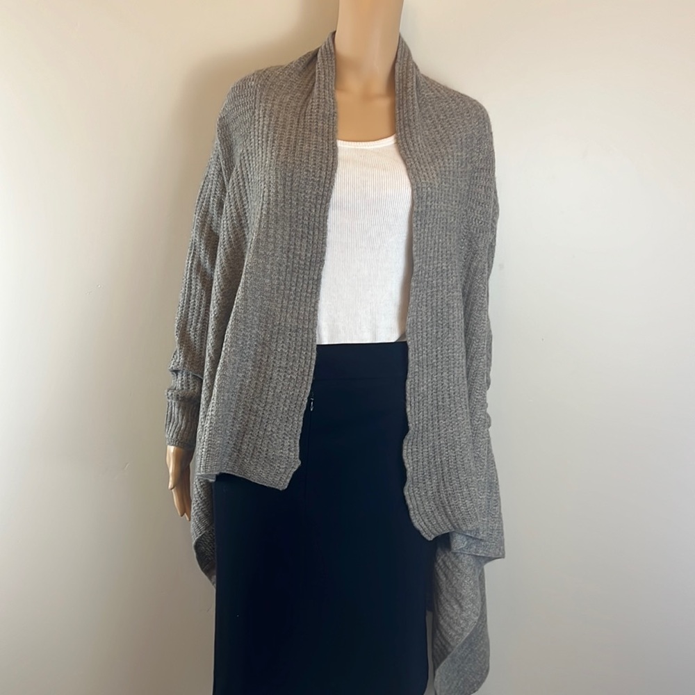 Zadig & Voltaire Taupe Gray Ana New Pointelle High Low Open Cardigan NWT